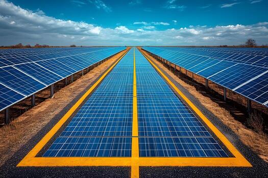 expansive solar power farm under blue sky renewable energy concept photo